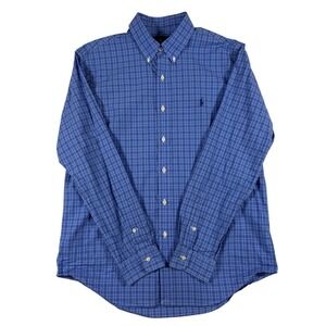 Polo Ralph Lauren Mens Large Blue Plaid Cotton Button Down Long Sleeve Shirt